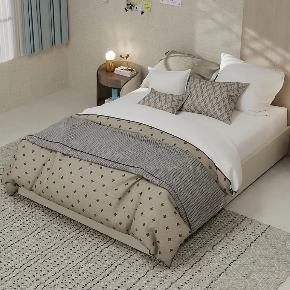 Lit Coffre Double 140x200 cm, Lit Adulte avec Vérins Hydrauliques, Cadre Moderne en Velours Beige, Sans Matelas