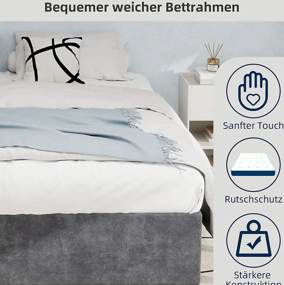 Lit Coffre Double 160x200 cm, Lit Adulte et Ado avec Vérins Hydrauliques, Cadre Moderne en Velours Hollandais Gris, Sans Matelas