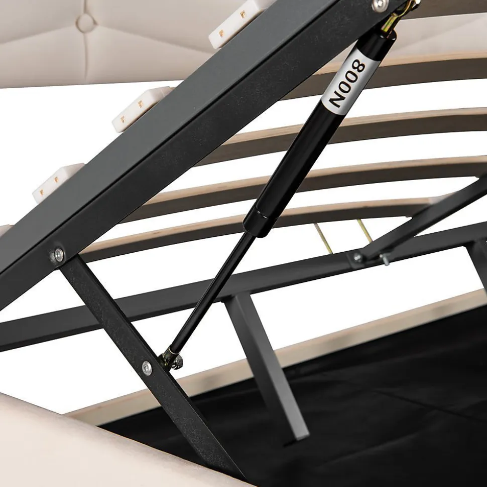 Lit Coffre Double 180x200cm Velours Tête Réglable Rayé Blanc Cassé Blackcolors