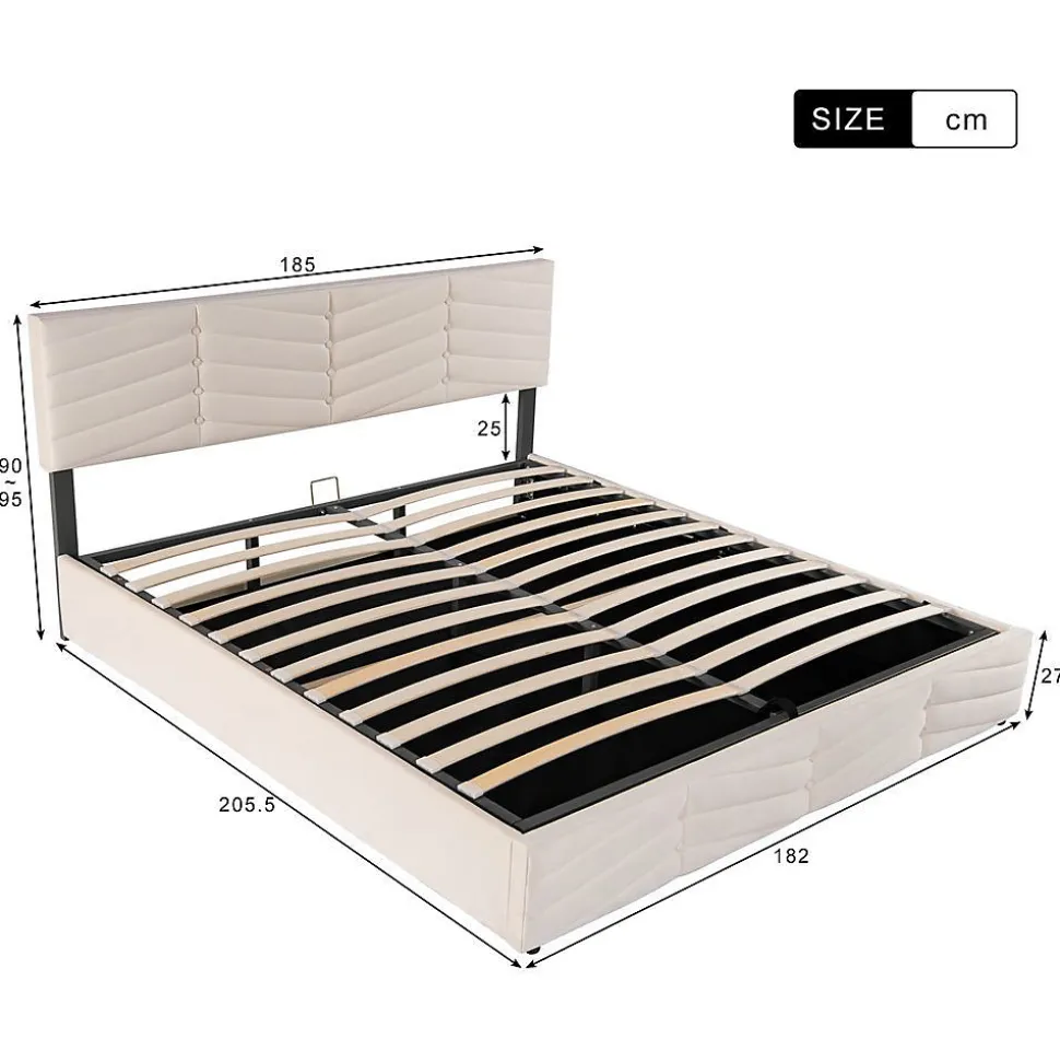 Lit Coffre Double 180x200cm Velours Tête Réglable Rayé Blanc Cassé Blackcolors