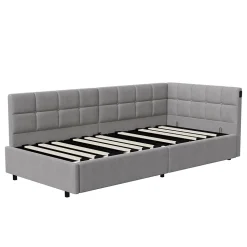 Lit Coffre Enfant 90x200cm Avec Coffre Hydraulique,éclairage LED Et USB,avec Sommier à Lattes,gris