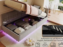 Lit Coffre Enfant 90x200cm Avec Coffre Hydraulique,éclairage LED Et USB,avec Sommier à Lattes,gris