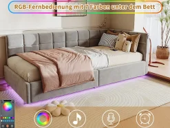 Lit Coffre Enfant 90x200cm Avec Coffre Hydraulique,éclairage LED Et USB,avec Sommier à Lattes,gris