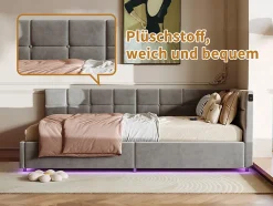 Lit Coffre Enfant 90x200cm Avec Coffre Hydraulique,éclairage LED Et USB,avec Sommier à Lattes,gris