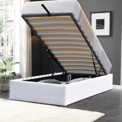 Lit coffre gris Loris 90x200 avec pieds - montage rapide - rangement optimal - design moderne - espace de