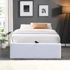 Lit coffre gris Loris 90x200 avec pieds - montage rapide - rangement optimal - design moderne - espace de