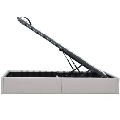 Lit coffre gris 90x190 cm - 12 lattes - montage rapide - confort optimal - usage quotidien - meuble pratique