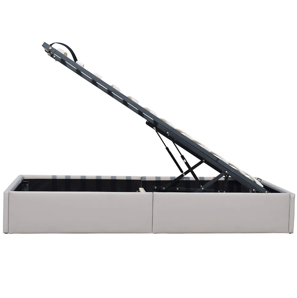 Lit coffre gris 90x190 cm - 12 lattes - Manon avec pieds - soutien ferme - confort optimal - usage quotidien - hautes performances