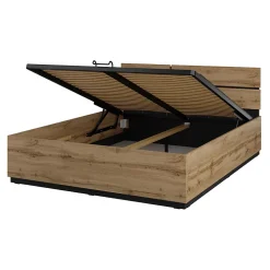 Lit coffre HAVANA 180x200 cm - Chene et noir Lit double moderne avec rangement intégré