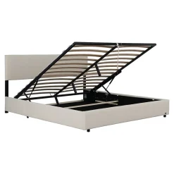 Lit coffre Juva rembourré avec velours côtelé 160 x 200 cm beige Corium