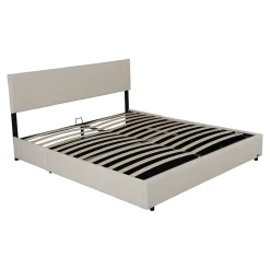 Lit coffre Juva rembourré avec velours côtelé 160 x 200 cm beige Corium