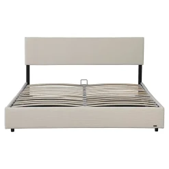 Lit coffre Juva rembourré avec velours côtelé 160 x 200 cm beige Corium