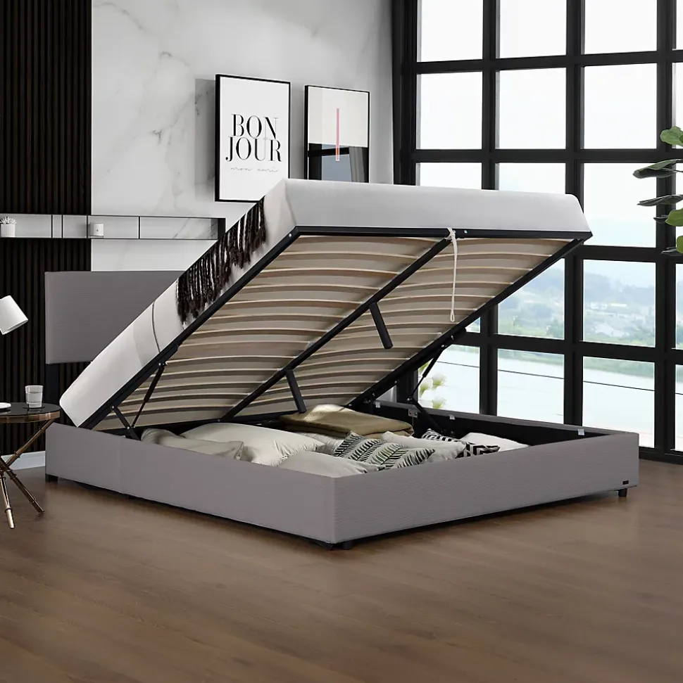 Lit coffre Juva rembourré avec velours côtelé 180 x 200 cm gris Corium