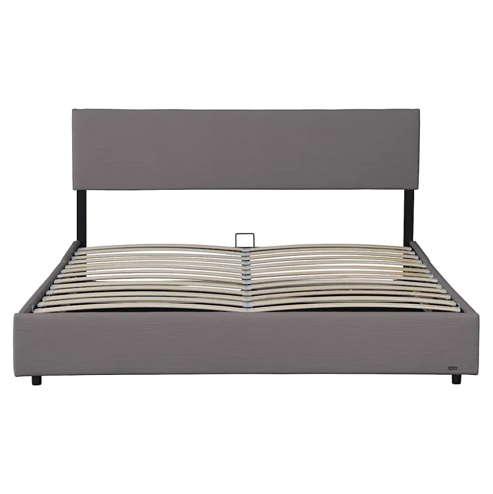 Lit coffre Juva rembourré avec velours côtelé 180 x 200 cm gris Corium