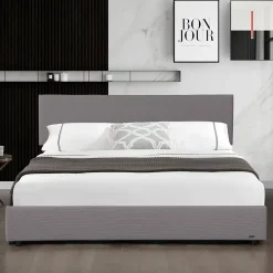 Lit coffre Juva rembourré avec velours côtelé 180 x 200 cm gris Corium