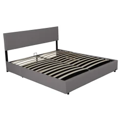 Lit coffre Juva rembourré avec velours côtelé 160 x 200 cm gris Corium