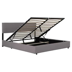 Lit coffre Juva rembourré avec velours côtelé 160 x 200 cm gris Corium