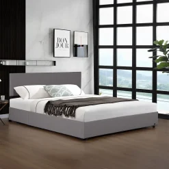 Lit coffre Juva rembourré avec velours côtelé 160 x 200 cm gris Corium