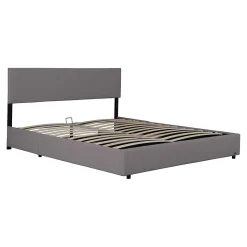 Lit coffre Juva rembourré avec velours côtelé 160 x 200 cm gris Corium