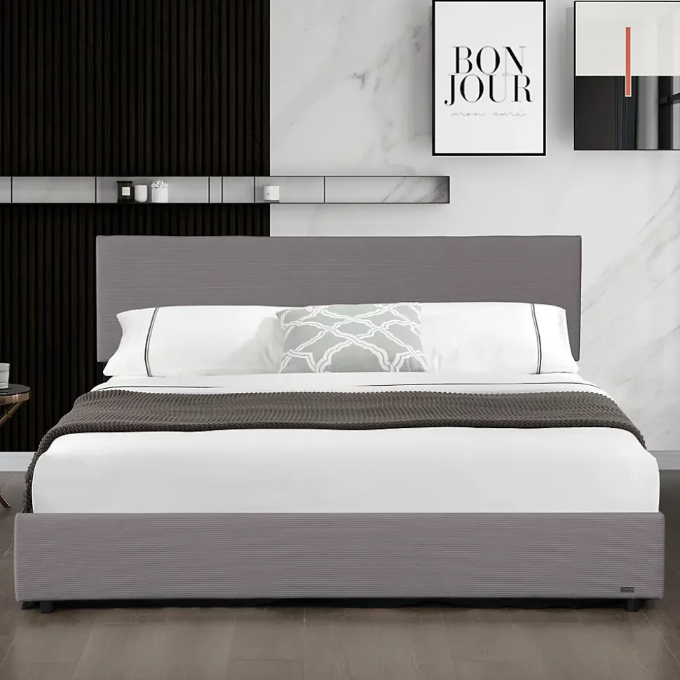 Lit coffre Juva rembourré avec velours côtelé 160 x 200 cm gris Corium