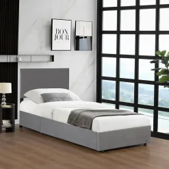 Lit coffre Juva rembourré avec velours côtelé 90 x 200 cm gris Corium