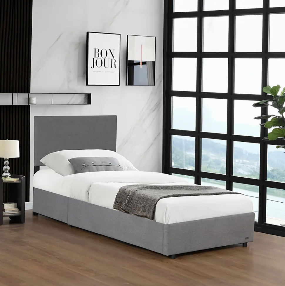 Lit coffre Juva rembourré avec velours côtelé 90 x 200 cm gris Corium