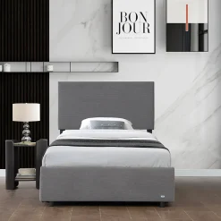 Lit coffre Juva rembourré avec velours côtelé 90 x 200 cm gris Corium