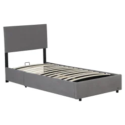 Lit coffre Juva rembourré avec velours côtelé 90 x 200 cm gris Corium