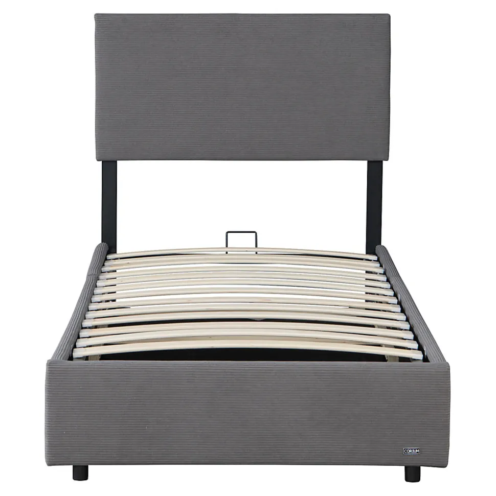 Lit coffre Juva rembourré avec velours côtelé 90 x 200 cm gris Corium