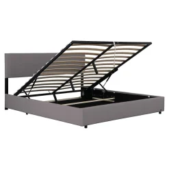 Lit coffre Juva rembourré avec velours côtelé 140 x 200 cm gris Corium