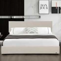 Lit coffre Juva rembourré avec velours côtelé 180 x 200 cm beige Corium