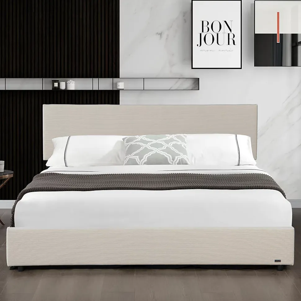 Lit coffre Juva rembourré avec velours côtelé 180 x 200 cm beige Corium