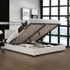 Lit coffre Juva rembourré avec velours côtelé 180 x 200 cm beige Corium