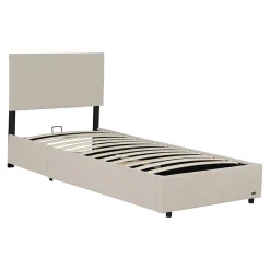 Lit coffre Juva rembourré avec velours côtelé 90 x 200 cm beige Corium