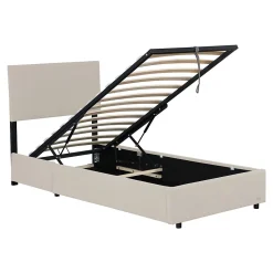 Lit coffre Juva rembourré avec velours côtelé 90 x 200 cm beige Corium