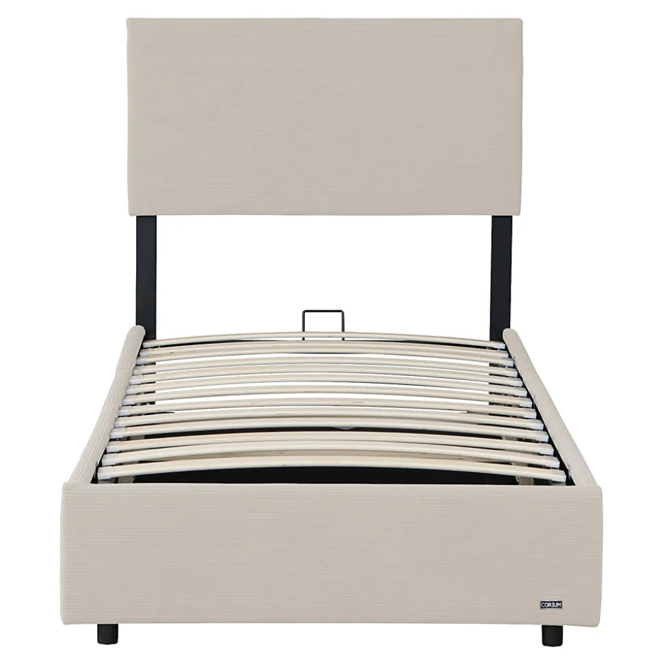 Lit coffre Juva rembourré avec velours côtelé 90 x 200 cm beige Corium