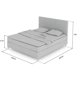 Lit Coffre KINGSTON 160x200 cm Velours Beige avec Tete de Lit Matelas Inclus et Rangement Integre