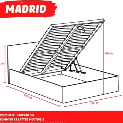 Lit coffre MADRID 140x200 + 1 sommier / Blanc