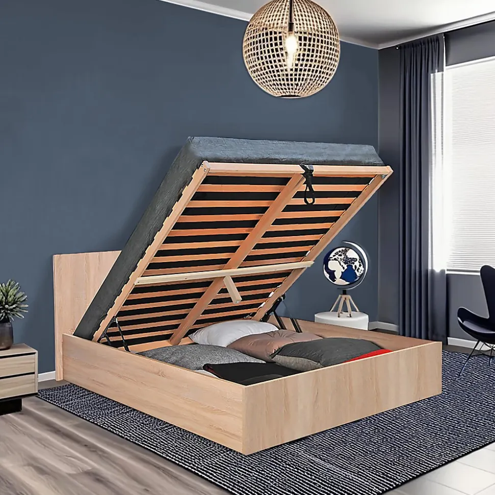 Lit coffre MADRID 180x200 + 1 sommier / Décor Chêne Blanchi