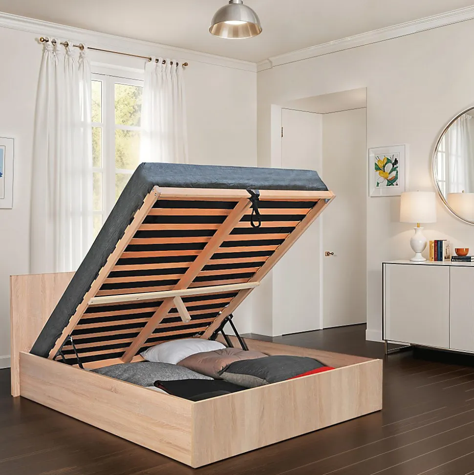 Lit coffre MADRID 180x200 + 1 sommier / Décor Chêne Blanchi