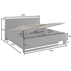 Lit coffre MONDO 160x200 cm Noir structuré et doré Pieds métal Sommier inclus