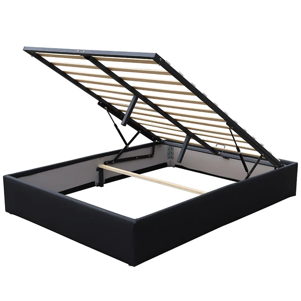 Lit coffre noir - 180x200 cm - avec pieds - facile à monter et entretenir - soutien optimal - confort - usage quotidien -