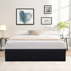 Lit coffre noir - 180x200 cm - avec pieds - facile à monter et entretenir - soutien optimal - confort - usage quotidien -