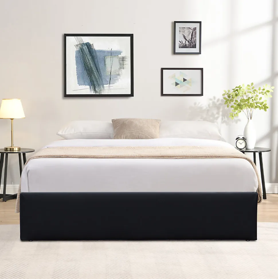 Lit coffre noir - 180x200 cm - avec pieds - facile à monter et entretenir - soutien optimal - confort - usage quotidien -