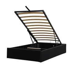 Lit coffre noir 90x200 cm - 12 lattes - pieds inclus - soutien ferme - confort optimal - gain de place