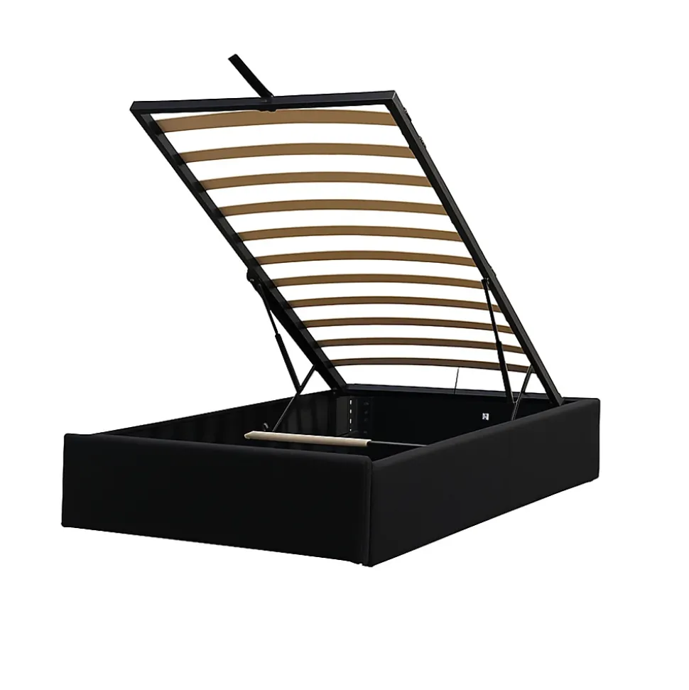 Lit coffre noir 90x200 cm - 12 lattes - pieds inclus - soutien ferme - confort optimal - gain de place