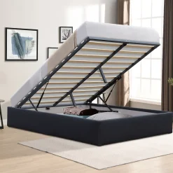 Lit coffre noir 180x200 cm - dehoussable - montage rapide - confort optimal - - lit avec 14 lattes
