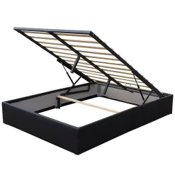 Lit coffre noir 180x200 cm - dehoussable - montage rapide - confort optimal - - lit avec 14 lattes