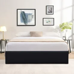 Lit coffre noir 180x200 cm - dehoussable - montage rapide - confort optimal - - lit avec 14 lattes