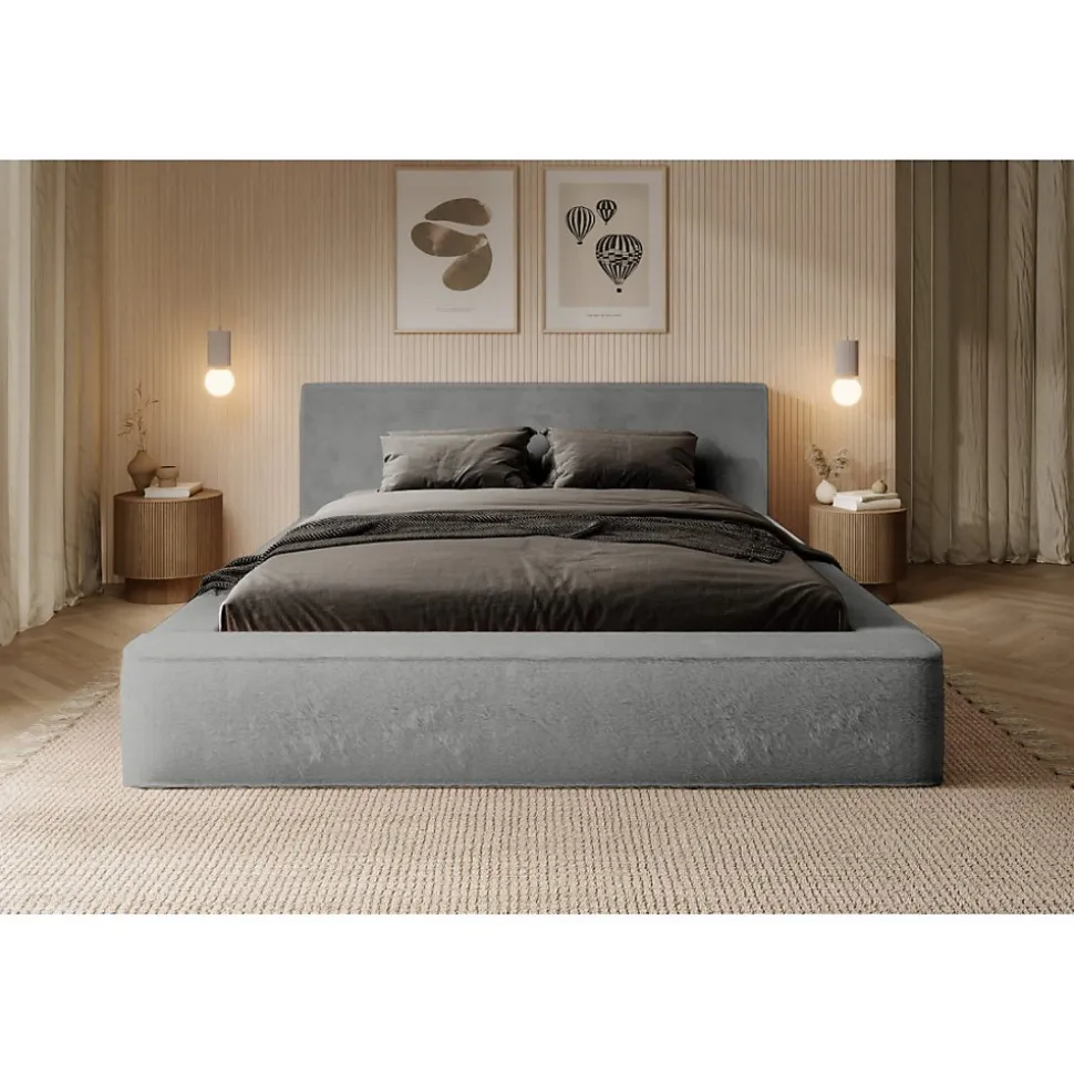 Lit coffre ORLANE Gris Charbon minéral polaire 140x200 cm Sommier relevable Design haut de gamme